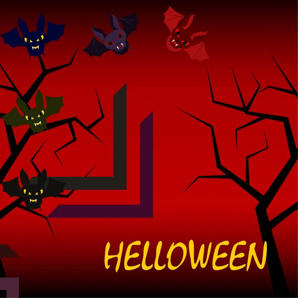 Murciélagos Halloween Sobre Fondo Rojo Cartel Halloween Ilustración Vectorial — Archivo Imágenes Vectoriales