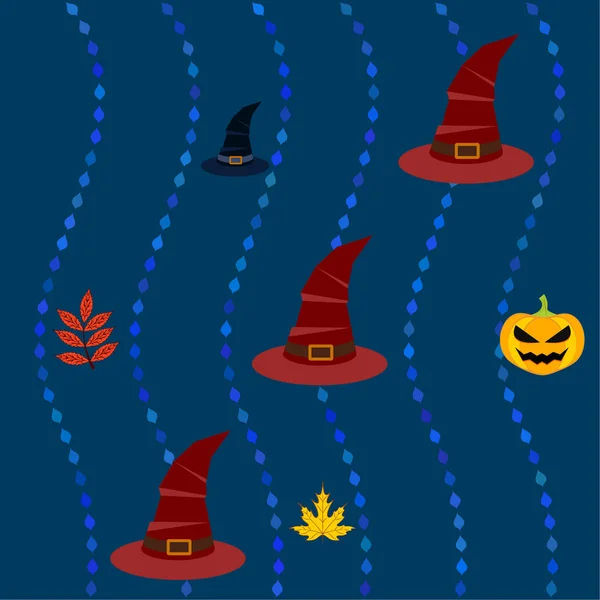 Cadılar Bayramı Sonbahar Arka Plan Ile Kabak Düşen Yapraklar Şapka — Stok Vektör