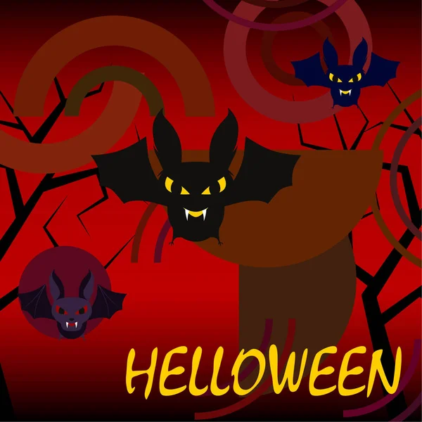 Halloween Bats Red Background Halloween Poster Vector Illustration — Stock Vector