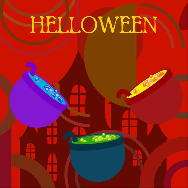 Pots Potion Halloween Vector Background — Stock Vector