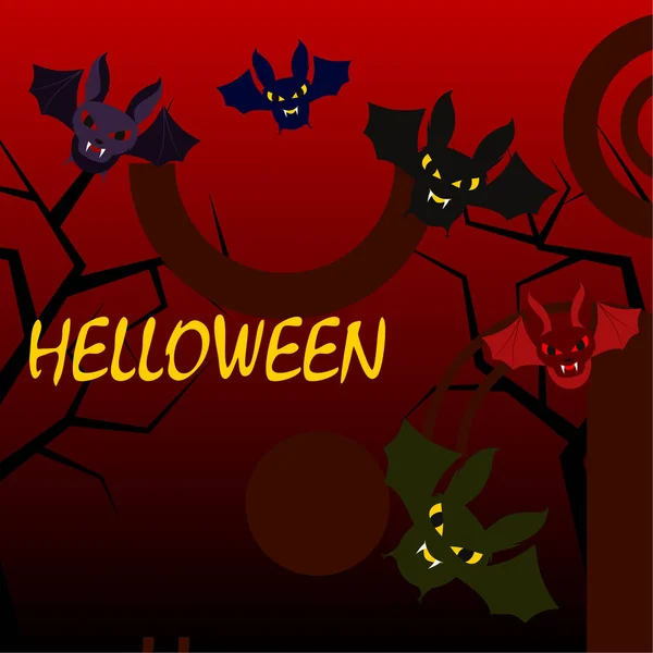 Chauves Souris Halloween Sur Fond Rouge Affiche Halloween Illustration Vectorielle — Image vectorielle