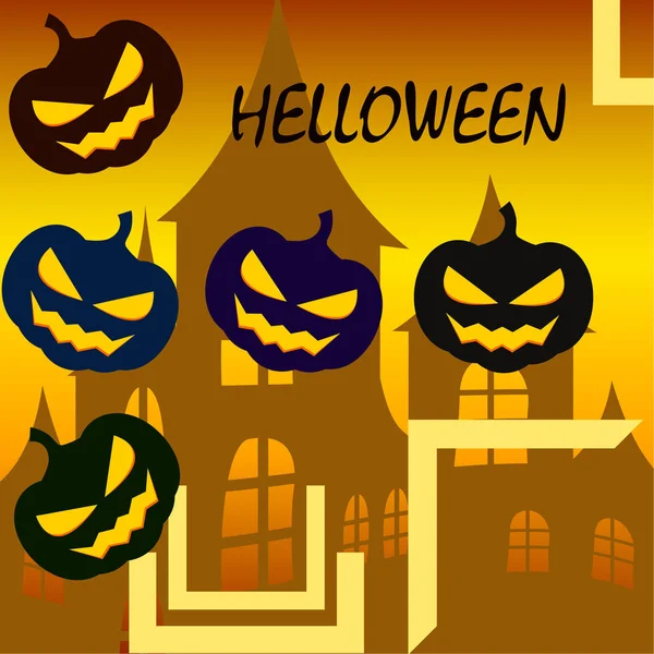 Fondo Halloween Con Casa Calabazas Ilustración Vectorial — Vector de stock