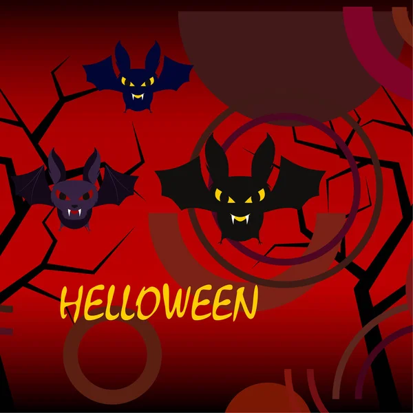 Halloween Netopýři Červeném Pozadí Halloween Plakát Vektorové Ilustrace — Stockový vektor