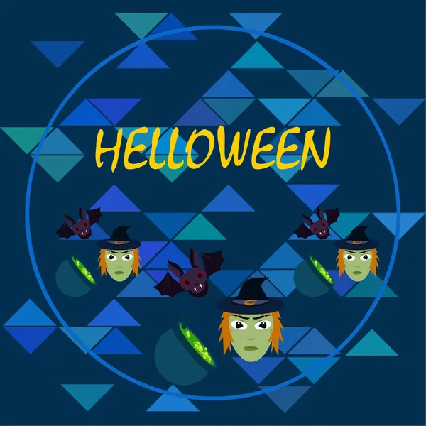 ハロウィン カード魔女 バステト ポットのベクトルの背景 — ストックベクタ
