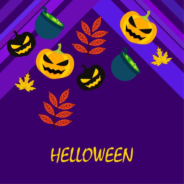 Calabazas Otoño Halloween Hojas Caídas Calderos Bruja Vector Fondo — Archivo Imágenes Vectoriales