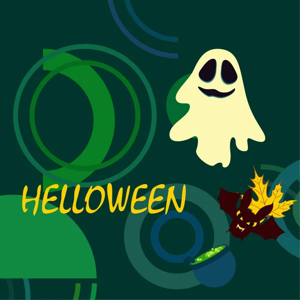 Halloween Outono Caído Folha Caldeirão Morcego Fundo Vetor Fantasma — Vetor de Stock