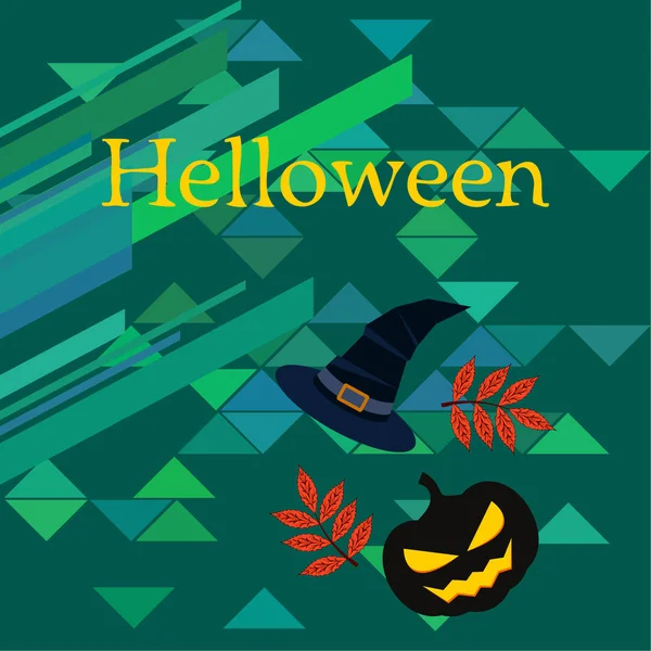 Halloween Automne Citrouille Feuilles Tombées Chapeau Vecteur Fond — Image vectorielle