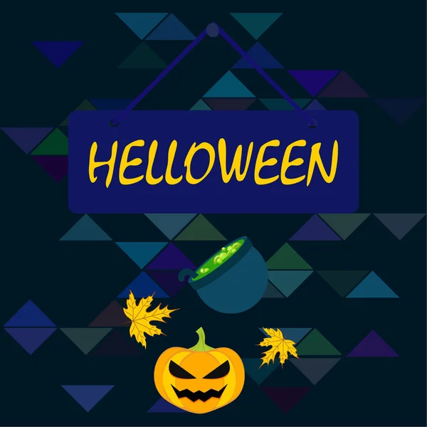 Halloween Herfst Pompoen Gevallen Bladeren Heks Ketel Vector Achtergrond — Stockvector