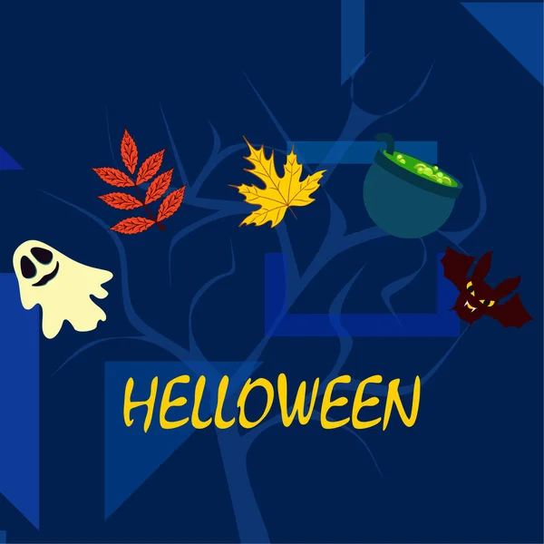 Halloween Jesień Tło Kotła Bat Ghost Tło Wektor — Wektor stockowy