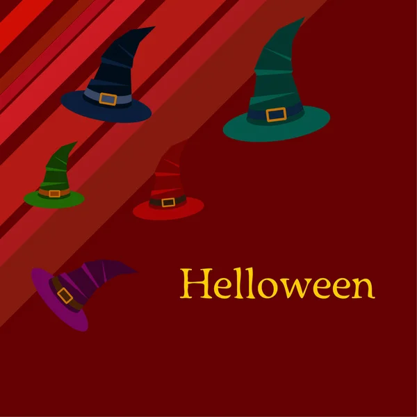 Fondo Halloween Con Sombreros Bruja Sobre Fondo Rojo — Archivo Imágenes Vectoriales