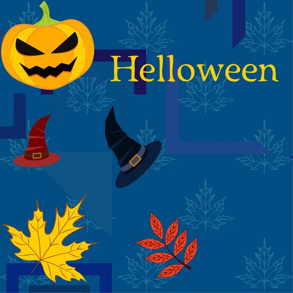 Halloween Herbst Kürbis Und Gefallene Blätter Hüte Vektor Hintergrund — Stockvektor