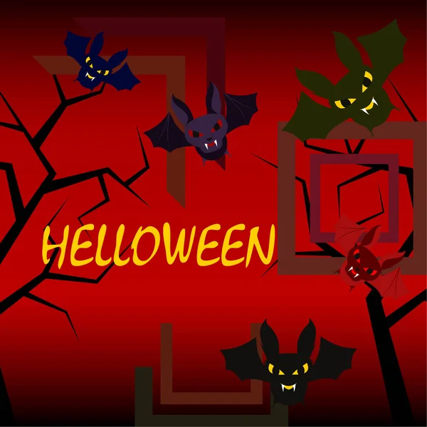 Halloween Netopýři Červeném Pozadí Halloween Plakát Vektorové Ilustrace — Stockový vektor