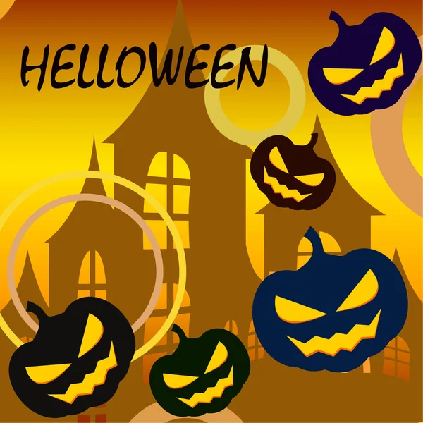 Halloween Achtergrond Met Huis Pompoenen Vectorillustratie — Stockvector