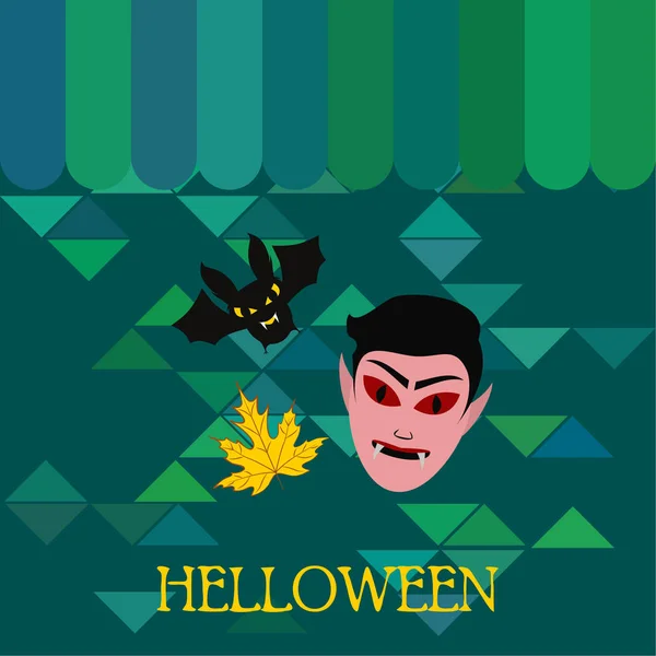 Hoja Otoño Halloween Máscara Drácula Murciélago — Vector de stock