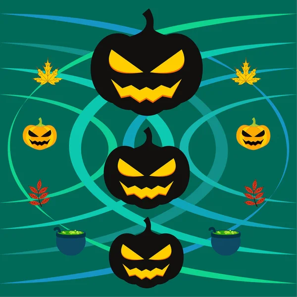 Halloween Automne Citrouilles Feuilles Tombées Chaudrons Sorcières Fond Vectoriel — Image vectorielle