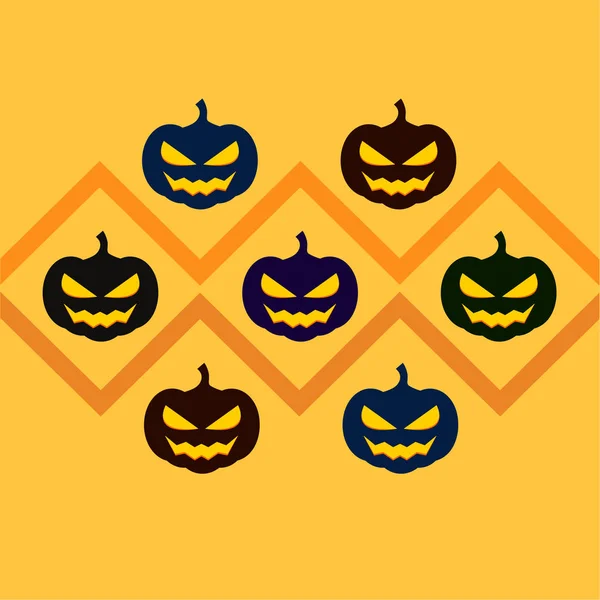 Zucche Halloween Lanterne Sfondo Arancione — Vettoriale Stock