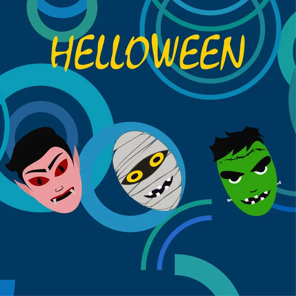 Halloween Blue Background Monsters Vector — Stock Vector