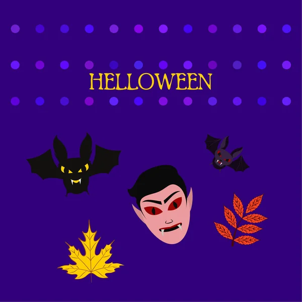 Halloween Autumn Leaves Mask Dracula Bats Vector — стоковый вектор