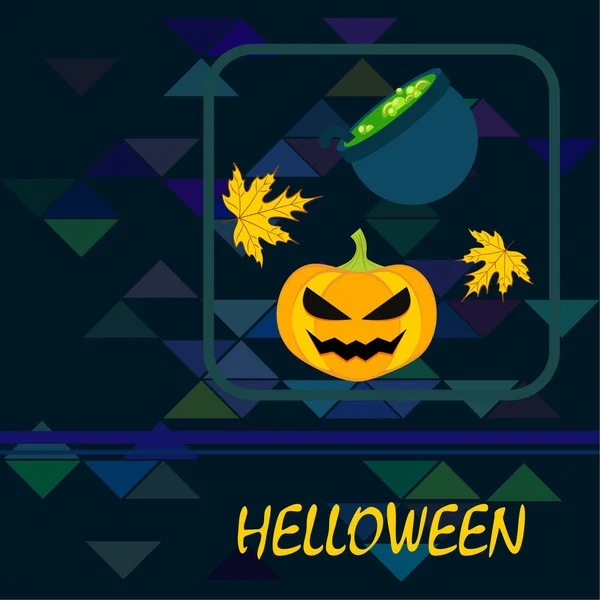 Halloween Hösten Pumpa Nedfallna Löv Häxa Cauldron Vector Bakgrund — Stock vektor