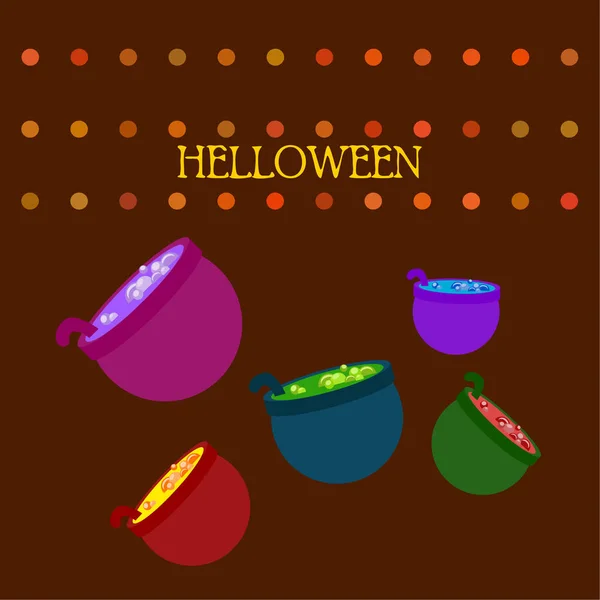 Pots Potion Halloween Vector Background — Stock Vector