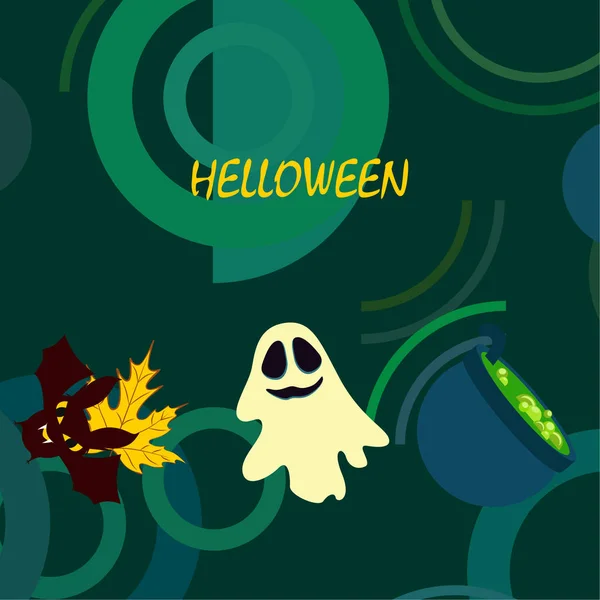 Halloween Gevallen Herfstblad Ketel Vleermuis Ghost Vector Achtergrond — Stockvector