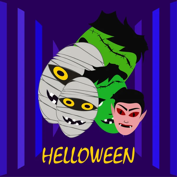 Halloween Monsters Vectorillustratie Kaart — Stockvector