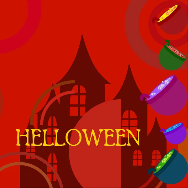 Pentole Halloween Con Sfondo Vettoriale Notte Pozione — Vettoriale Stock