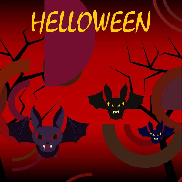 Halloween Bats Red Background Halloween Poster Vector Illustration — Stock Vector