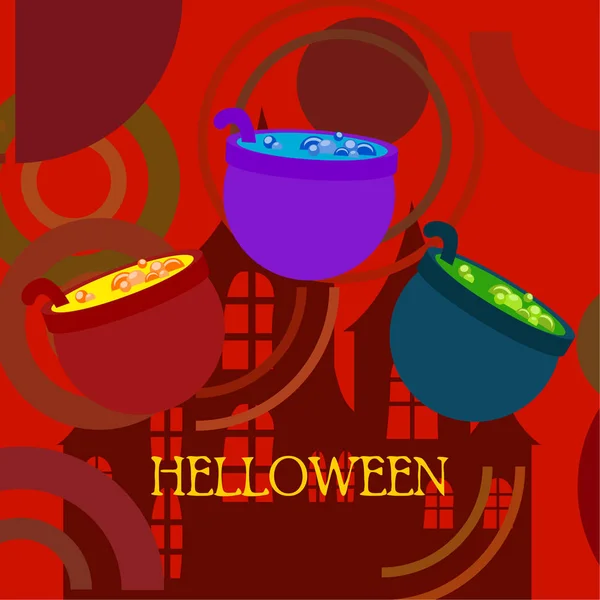 Pots Avec Potion Fond Vectoriel Halloween — Image vectorielle