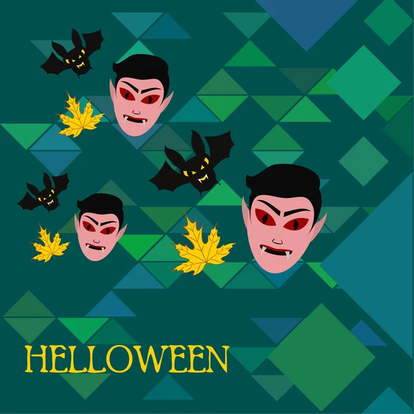 Halloween Herfst Herfstbladeren Maskers Dracula Vleermuizen Vector Illustratie — Stockvector