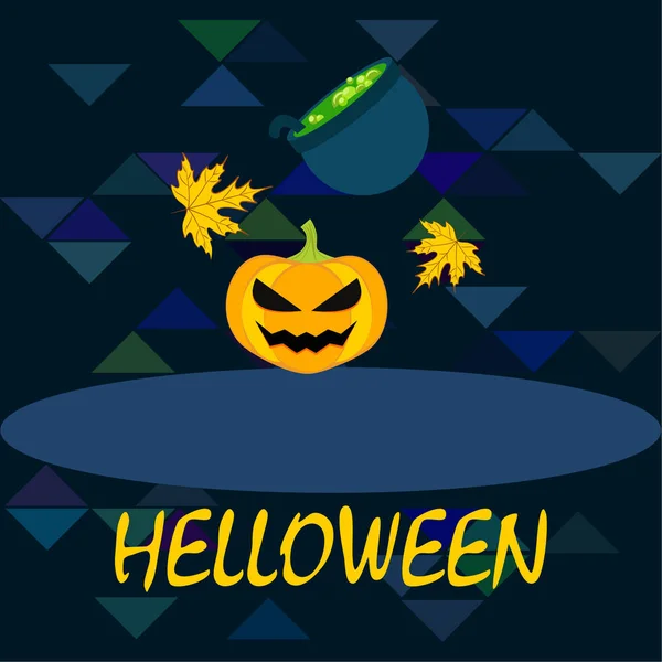 Halloween Herfst Pompoen Gevallen Bladeren Heks Ketel Vector Achtergrond — Stockvector