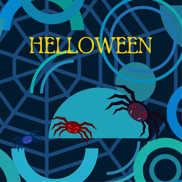 Ilustração Halloween Fundo Vetorial Com Aranhas — Vetor de Stock