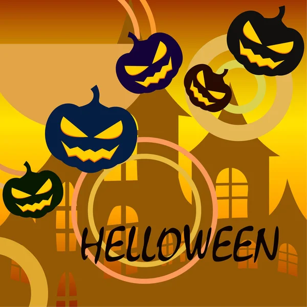 Fondo Halloween Con Casa Calabazas Ilustración Vectorial — Vector de stock