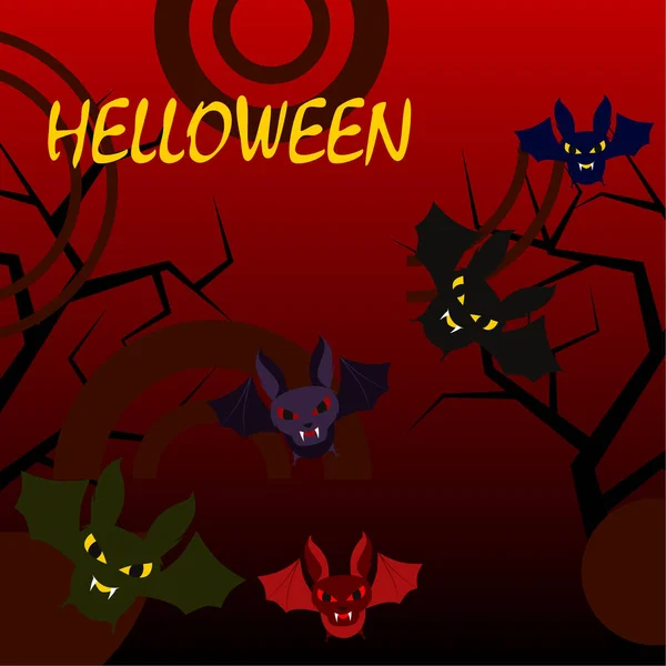 Halloween Fledermäuse Auf Rotem Hintergrund Halloween Poster Vektorillustration — Stockvektor