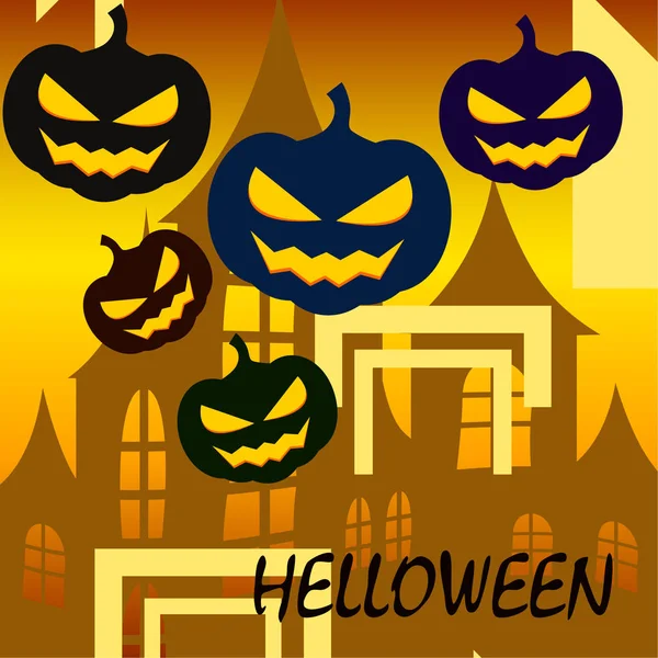 Fondo Halloween Con Casa Calabazas Ilustración Vectorial — Vector de stock