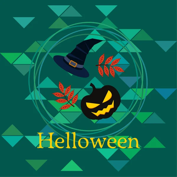 Halloween Calabaza Otoño Hojas Caídas Sombrero Vector Fondo — Vector de stock