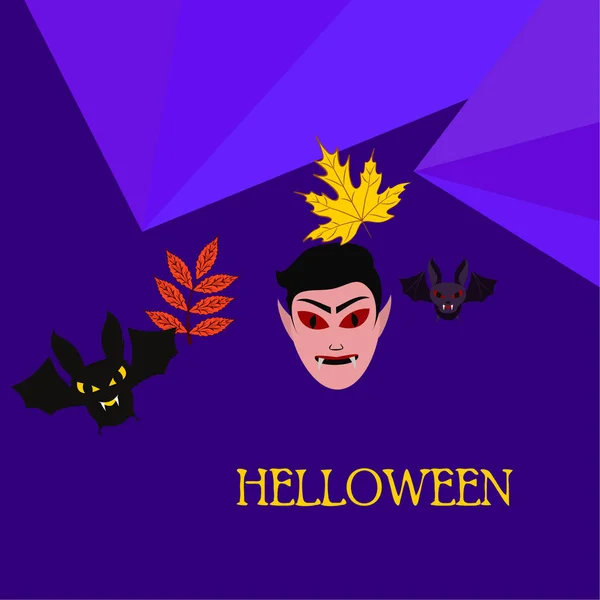 Halloween Autumn Fall Leaves Mask Dracula Bats Vector — стоковый вектор
