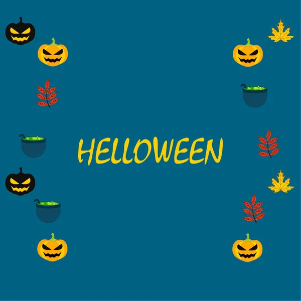 Calabazas Otoño Halloween Hojas Caídas Calderos Bruja Vector Fondo — Archivo Imágenes Vectoriales
