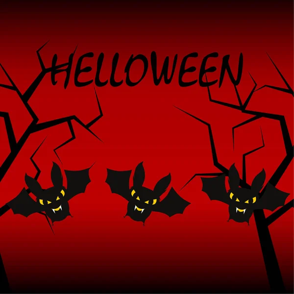 Halloween Fladdermöss Röd Bakgrund Halloween Affisch Vektorillustration — Stock vektor