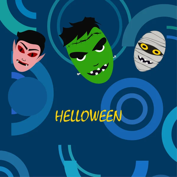 Fondo Azul Halloween Con Monstruos Ilustración Vectorial — Vector de stock