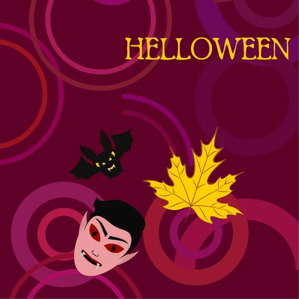Halloween Herbstblatt Dracula Maske Fledermaus Vektorillustration — Stockvektor