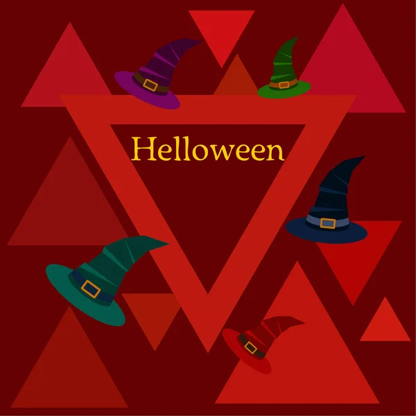 Хэллоуин Фон Ведьмами Шляпы Красном Фоне — стоковый вектор