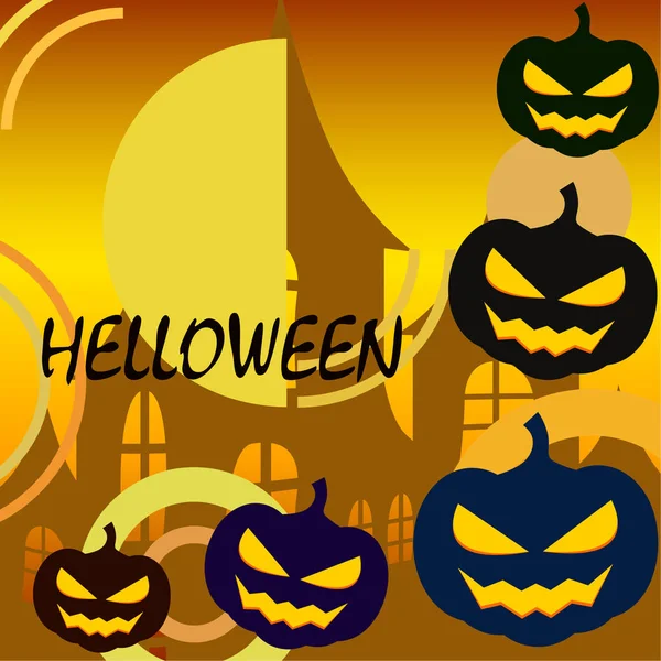 Halloween Achtergrond Met Huis Pompoenen Vectorillustratie — Stockvector