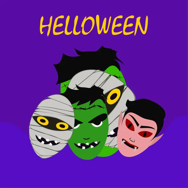 Halloween Monsters Vectorillustratie Kaart — Stockvector