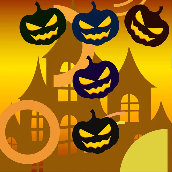 Halloween Hintergrund Mit Haus Und Kürbissen Vektorillustration — Stockvektor