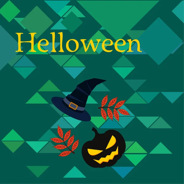 Halloween Calabaza Otoño Hojas Caídas Sombrero Vector Fondo — Vector de stock
