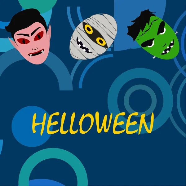 Halloween Blauwe Achtergrond Met Monsters Vectorillustratie — Stockvector