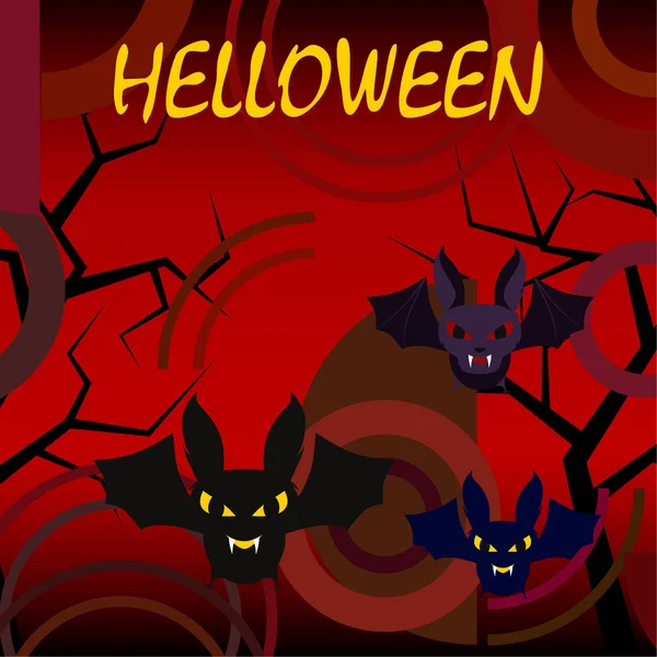 Morcegos Halloween Fundo Vermelho Cartaz Halloween Ilustração Vetorial — Vetor de Stock