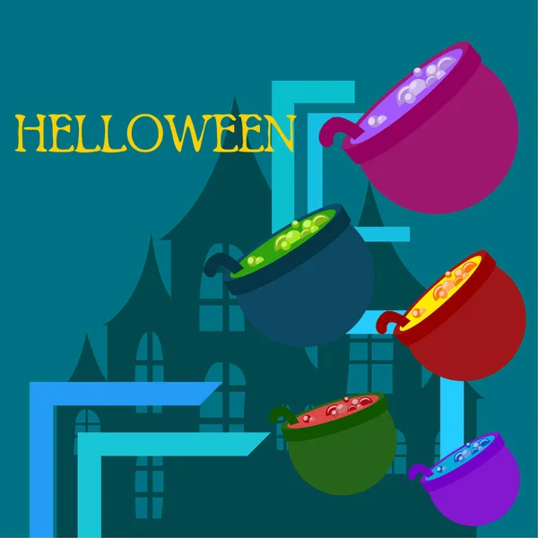 Halloween Pots Potion Vector Background — Stock Vector
