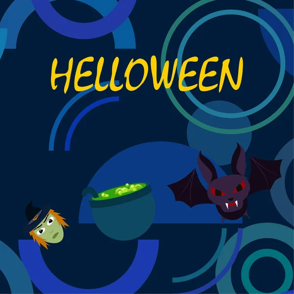 Halloween Witch Bat Pot Vector Background — Stock Vector